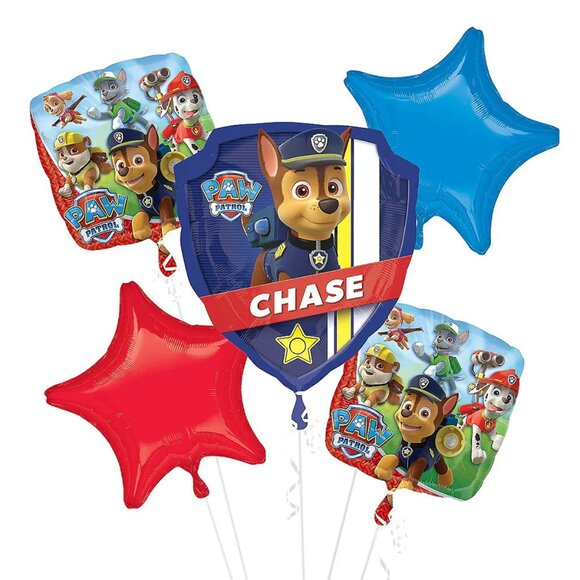 NIP Paw Patrol Birthday Balloon Bouquet 5pc Chase & Marshall Mylar Foil Balloons - Picture 1 of 3